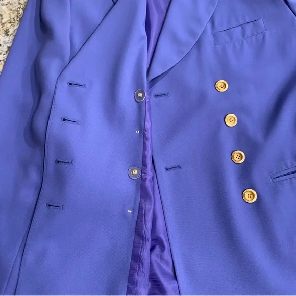 EUC Blazer: Double-Breasted, Brass Button, Periwinkle, Vintage - Picture 8 of 15